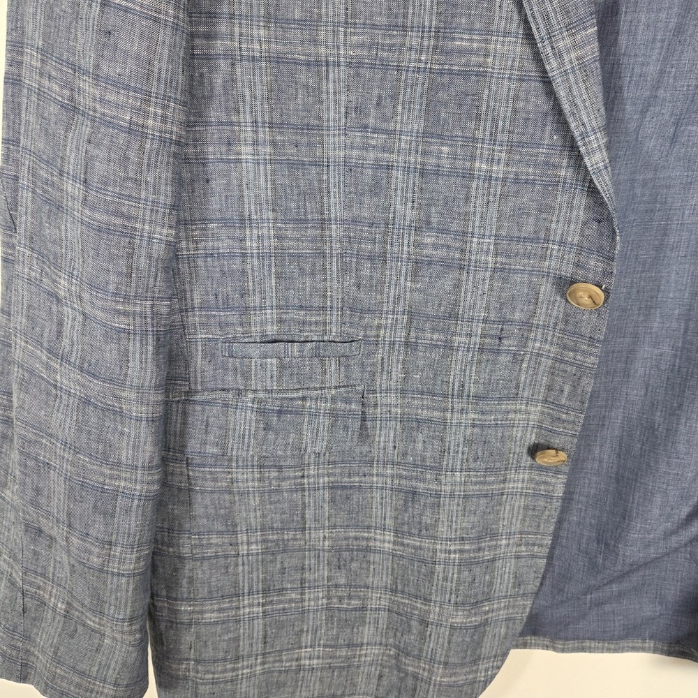 Joseph Abboud Mens XL 100% Linen Blazer Blue Plaid Sport Coat Lightweight - Picture 8 of 12